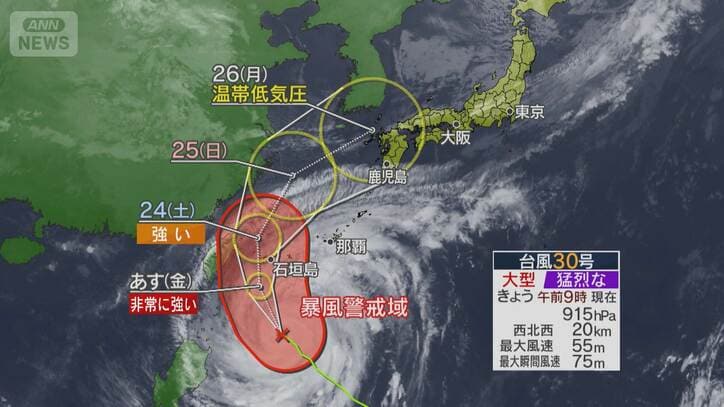【台風情報】台風30号 沖縄で猛烈な風 けが人や倒木被害 停電も 26日から27日にかけ西日本に接近、上陸の恐れ 今後の進路は