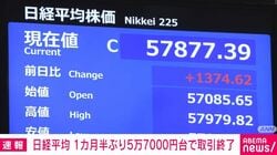 日経平均 1カ月半ぶり5万7000円台で取引終了