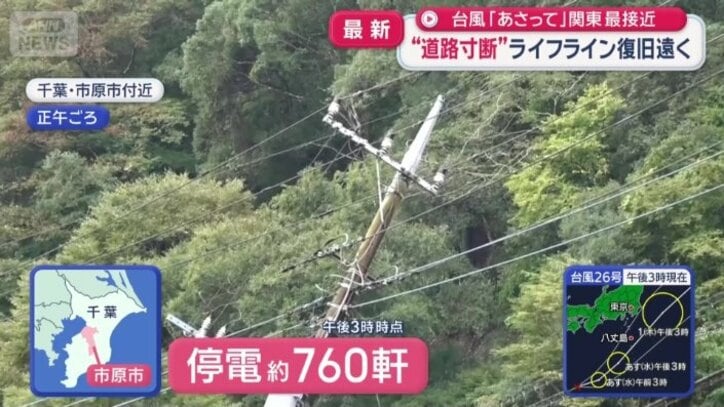 午後3時時点で700軒以上が停電