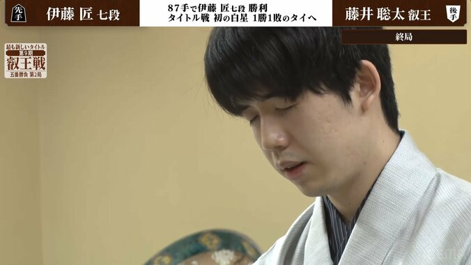 【写真・画像】藤井聡太叡王、タイトル戦で8カ月ぶり黒星 同学年の挑戦者・伊藤匠七段に敗れシリーズ成績は1勝1敗に 連勝記録は「16」でストップ／将棋・叡王戦第2局　1枚目