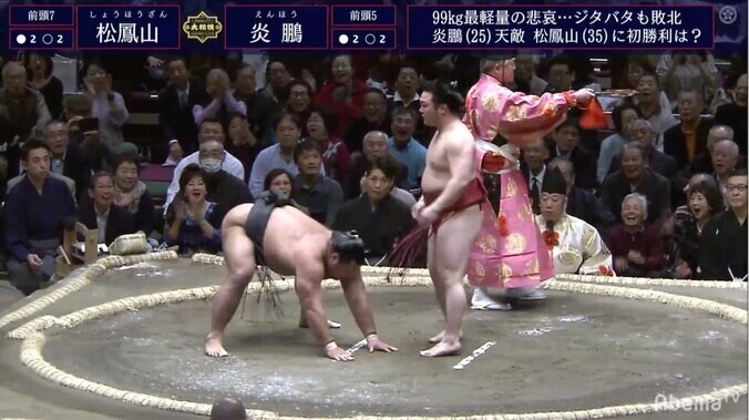 炎鵬、天敵・松鳳山に初勝利 解説の陸奥親方「炎鵬の作戦勝ち」と勝因を分析 1枚目