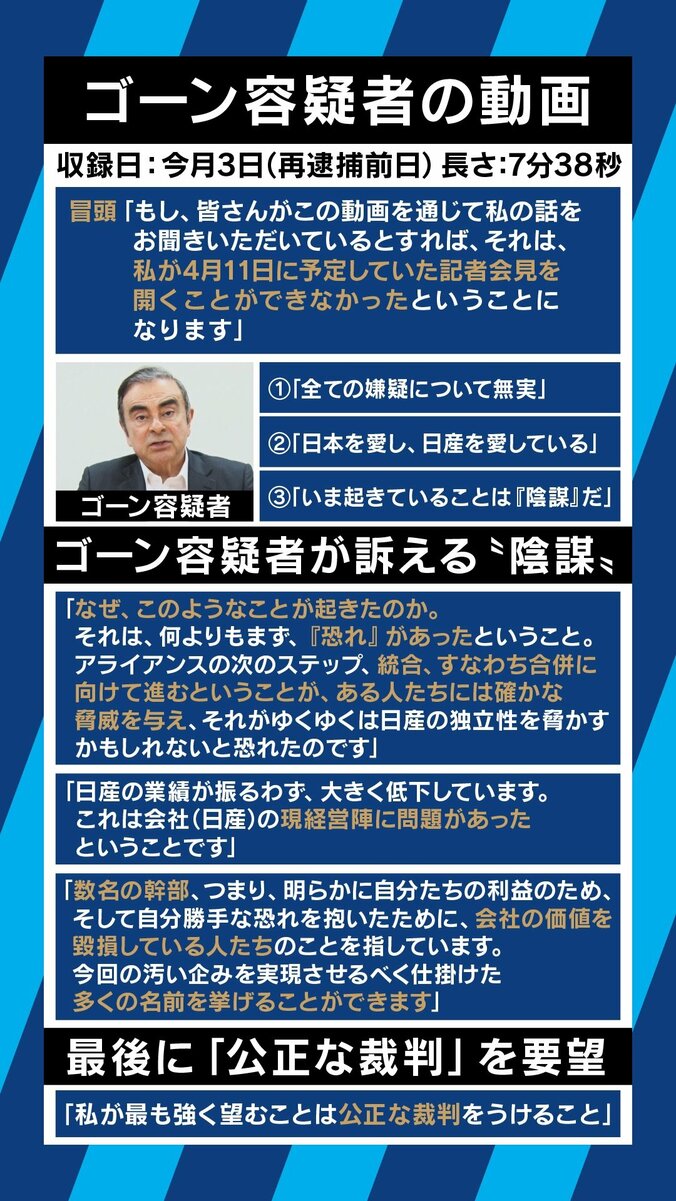「蜘蛛の巣に絡め取られた蝶。その糸が弘中弁護士の“カミソリ”で切れるかどうかだ」ゴーン容疑者のビデオを元特捜検事が分析 2枚目