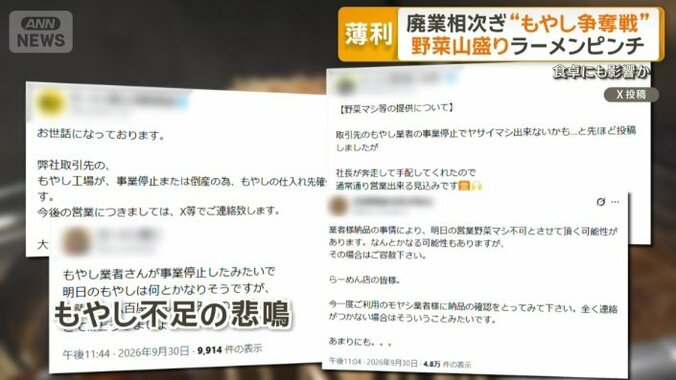 モヤシの仕入れを巡る悲鳴