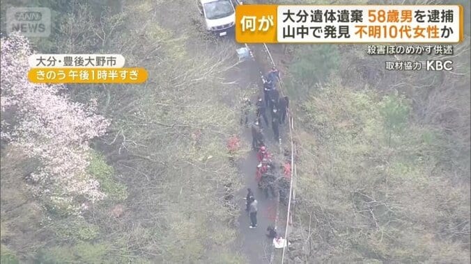 人気のない山道に並ぶ警察車両と多数の捜査員
