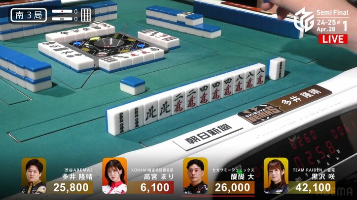 多井隆晴の四暗刻テンパイ