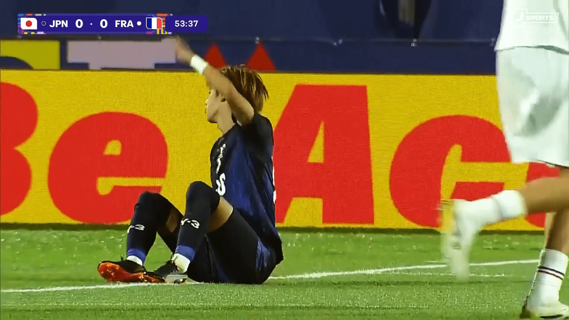 ノーファウル判定に不満げな大関