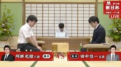阿部光瑠六段 対 田中悠一五段　対局開始／将棋・朝日杯将棋オープン戦一次予選