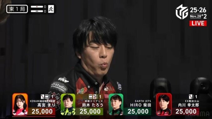 高宮のボディ麻雀にびっくり変顔になった内川