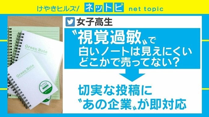 「グリーンノートを販売してほしい」視覚過敏を抱える女子高生の訴えに企業が即反応 1枚目