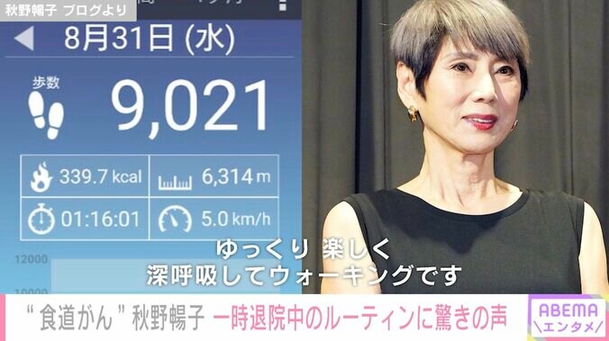 食道がんで闘病中の秋野暢子、一時退院中の朝ウォーキング9000歩に驚きの声 1枚目