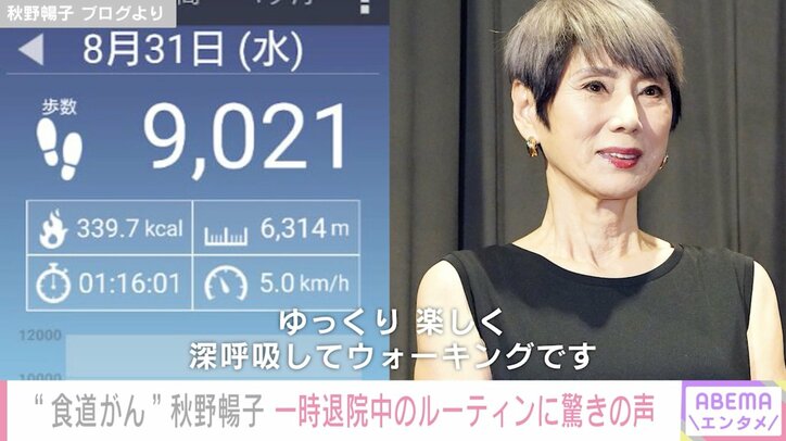 食道がんで闘病中の秋野暢子、一時退院中の朝ウォーキング9000歩に驚きの声