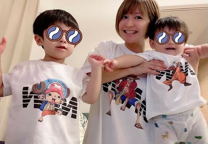  矢口真里、家族でお揃いで購入したTシャツを公開「長男がめっちゃ気に入ってて」  1枚目