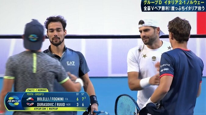 “チョイ悪”パパ・フォニーニ、今度はダブルスで警告受けながらもイタリア勝利に導く【ATPカップ】 1枚目