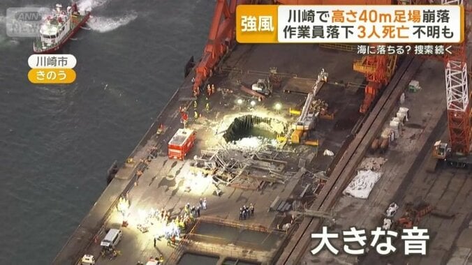 クレーンからおもりが落ちる瞬間に大きな音