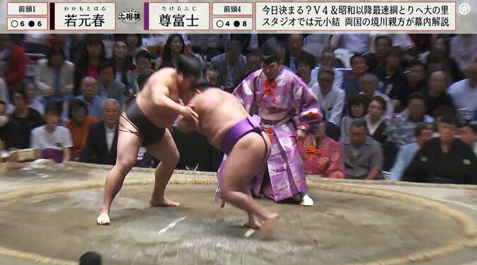 尊富士の突進を受けた若元春