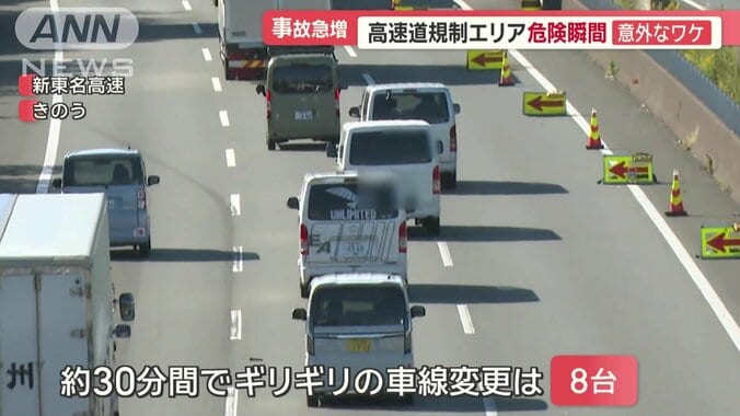 約30分間でギリギリの車線変更は「8台」