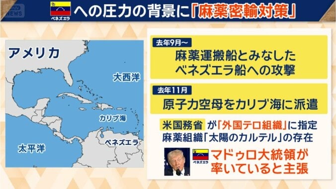 ベネズエラへの圧力の背景に「麻薬密輸対策」