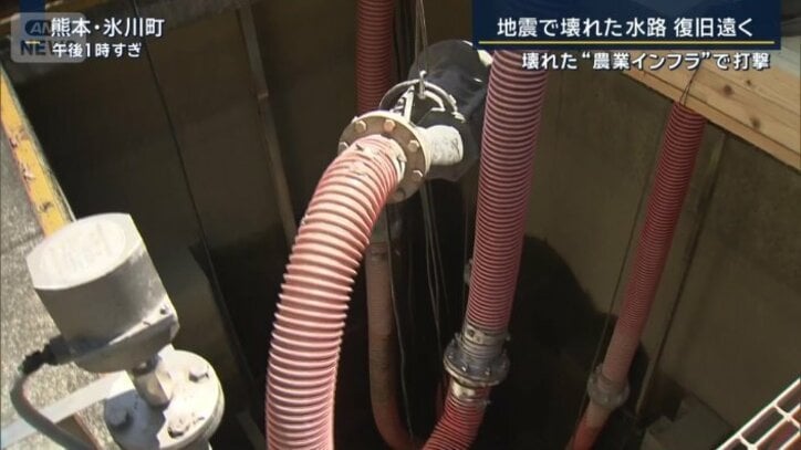 水路と水路をポンプでつなぐ作業