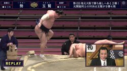 土俵際で“ピョ～ン”　勢、ジャンプで残して7勝目 視聴者「よく残りました」
