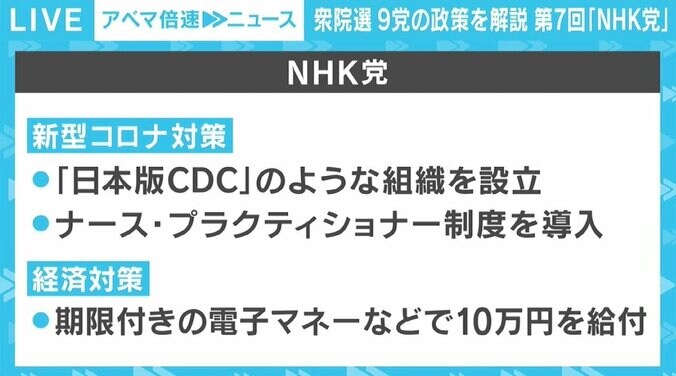 「日本版CDC」「日本版CIA」の設立など提案へ、NHKの弁護士法72条違反は今後も追及 【9党の政策を解説 第9回「NHK党」】 1枚目