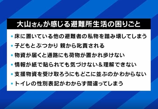 大山氏が感じる避難所の困りごと
