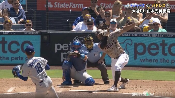 山本由伸、“渾身の一球”に「佐々木より速い」の声　157キロ直球が「ビタビタやな」「キレッキレ最高」バットは空を切る 3枚目