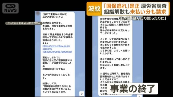 「事業の終了」を知らせる通知