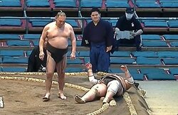 「ぐわっ！」47歳力士、衝撃の投げ技 叩きつけられた力士が…仰向けでフリーズ「まさかの投げ技」「固まってる」