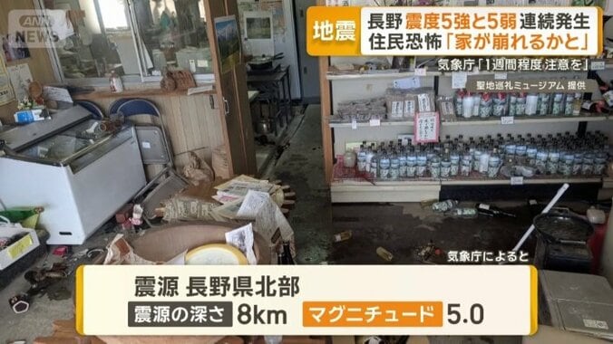 最大震度5強を観測