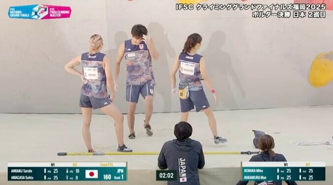 男女で相談し合い、攻略を目指す「ボルダー」競技