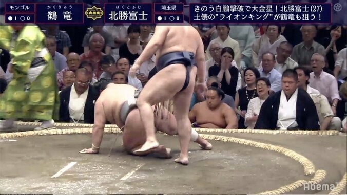 鶴竜が立ち合いから北勝富士を圧倒し2連勝 安治川親方「当たり勝った」 1枚目