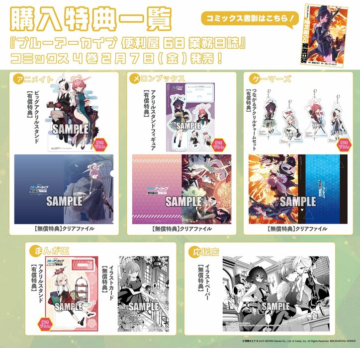 [Photos/Images] Official "Blue Archive" Spin-off Manga "Blue Archive: Handyman 68 Work Diary" Volume 4 Released! Acrylic Stands and Clear Files among Shop-Specific Bonuses 3rd
