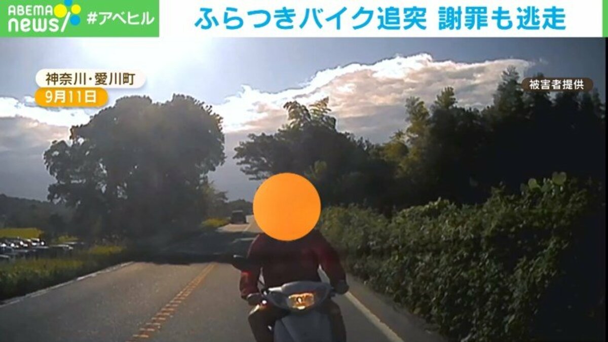 やっちゃいました 蛇行運転 するバイクが車に追突 ライダーは謝罪するも 逃走 国内 Abema Times