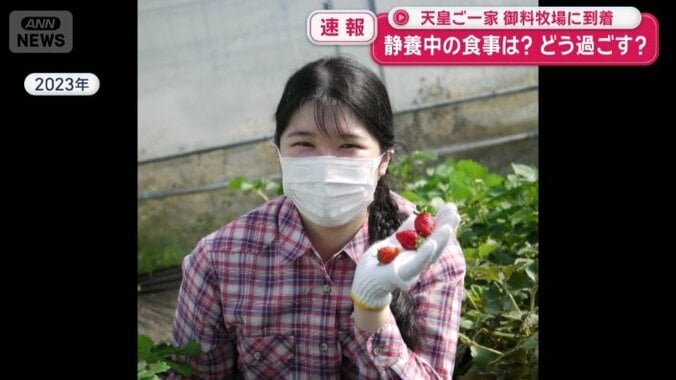 愛子さまは収獲したイチゴを手ににっこり