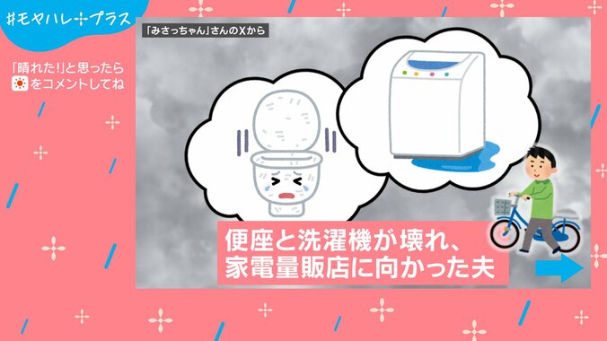 家電量販店に向かう夫
