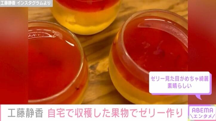 【写真・画像】工藤静香(55)“豪邸”と話題の自宅庭で収穫した果物で彩り鮮やかなゼリー作り「お庭に果物が育っているってステキ」 2枚目