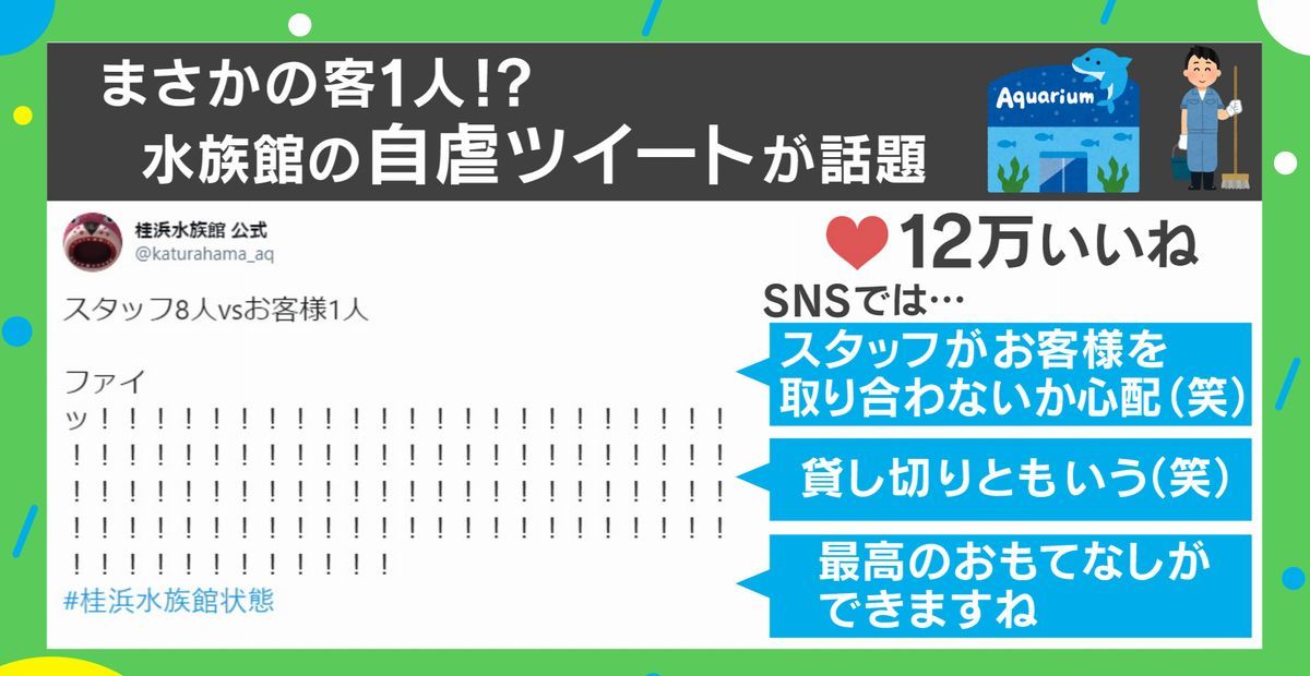 まさかの客1人！？水族館の自虐ツイートが話題に「スタッフ8人vs