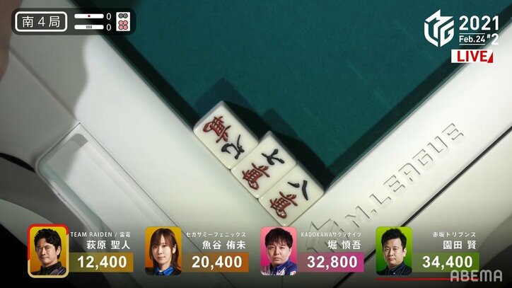 “魔法の鳴き”でまさかの結末 園田賢、トップを逃がすチーに苦悶「あれは鳴くんです!」/麻雀・Mリーグ