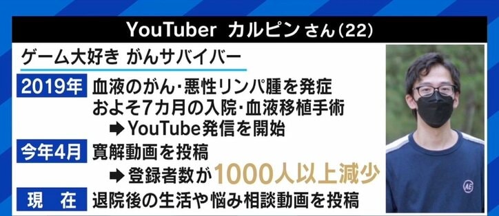 【写真・画像】“がんサバイバー”YouTuber、寛解したら登録者数が減少する事態に… 「不幸を見たい」「応援したい」視聴者の心理は 2枚目