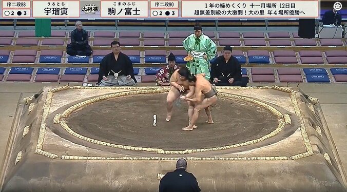 まわしに手をかけ、激しく回転を始める宇瑠寅