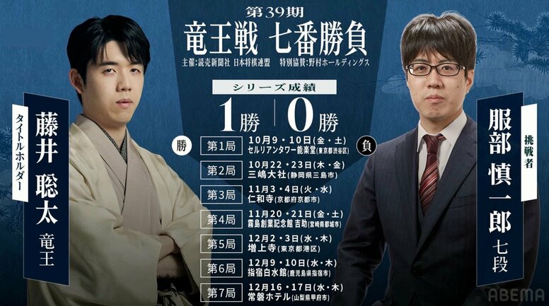 【第39期竜王戦】藤井聡太竜王VS服部慎一郎七段｜日程・会場・結果速報まとめ 中継情報も【将棋】