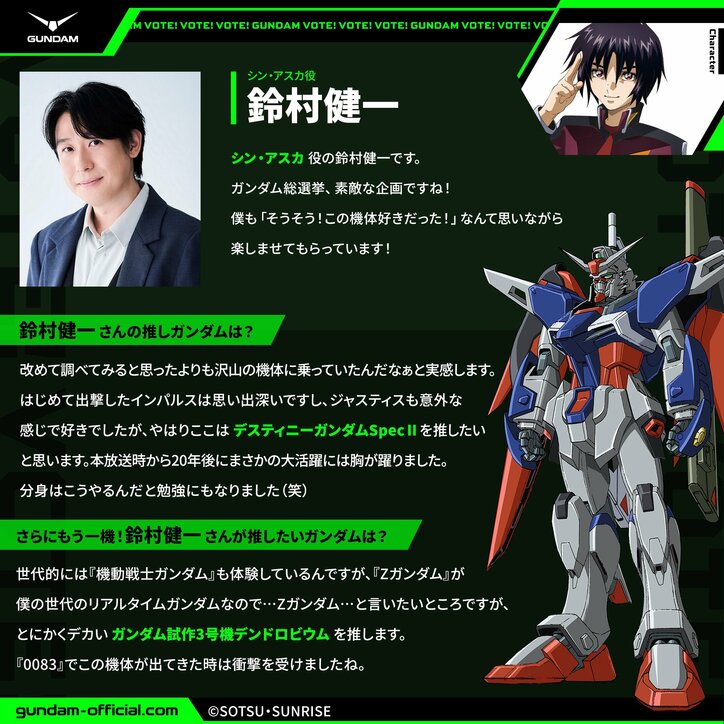 [Photos/Images] Gundam General Election Reveals Top 20 Mobile Suits! Recommendation Comments from 13 Veteran Pilot Voice Actors Including Tomoyo Kurosawa and Megumi Hayashibara Have Arrived 10th
