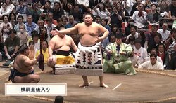 横綱の背後に“ひょっこり”イケメン俳優の姿「めっちゃ見てる」「髪の色変えたんですね」横綱土俵入りの一コマにファン注目