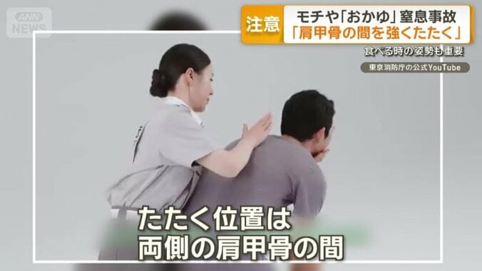 胸と下あご部分を支えてつき出し、あごをそらせる