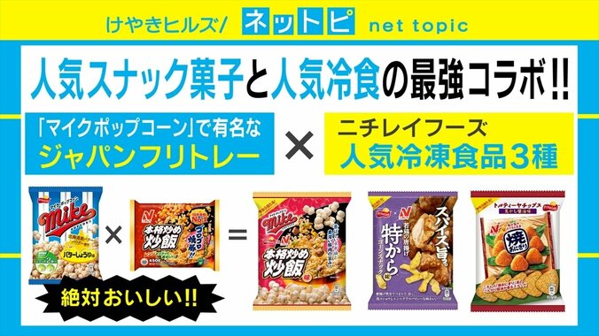 炒飯味のポップコーンに唐揚げ味のスナック!? 人気スナック菓子と人気冷凍食品が異色のコラボ 1枚目