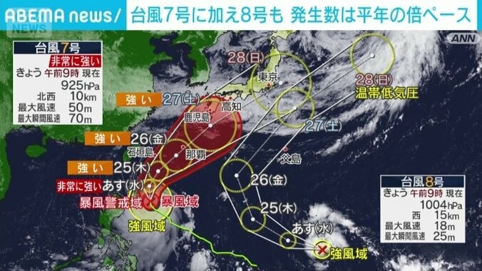 【台風情報】７号＋８号＋梅雨前線で週末も大雨警戒　“ダブル台風”今後の動きは 5枚目