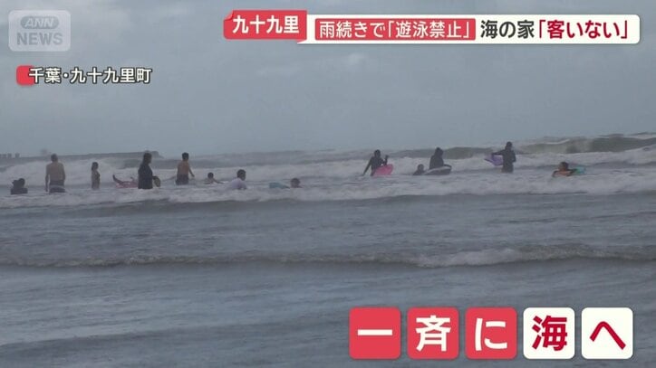 一斉に海へ入る人たち