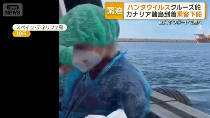 頭と体を覆いマスク姿でボートに乗っている人たち
