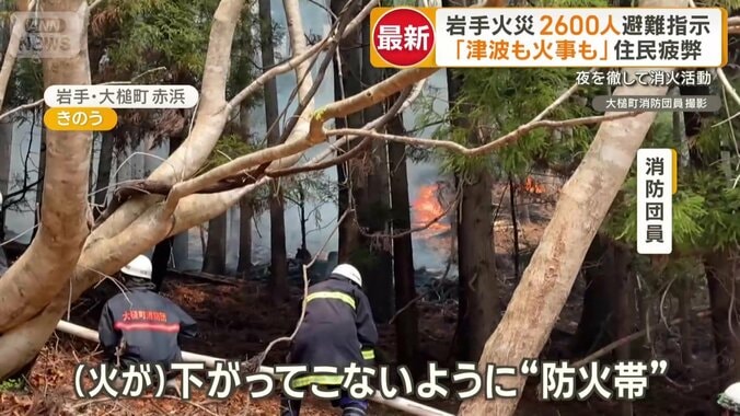 消防団員のすぐ目の前に赤い炎が