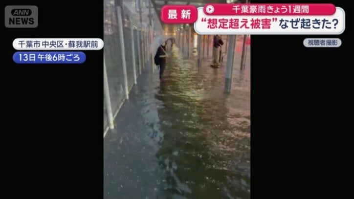ベンチの上に避難する人も